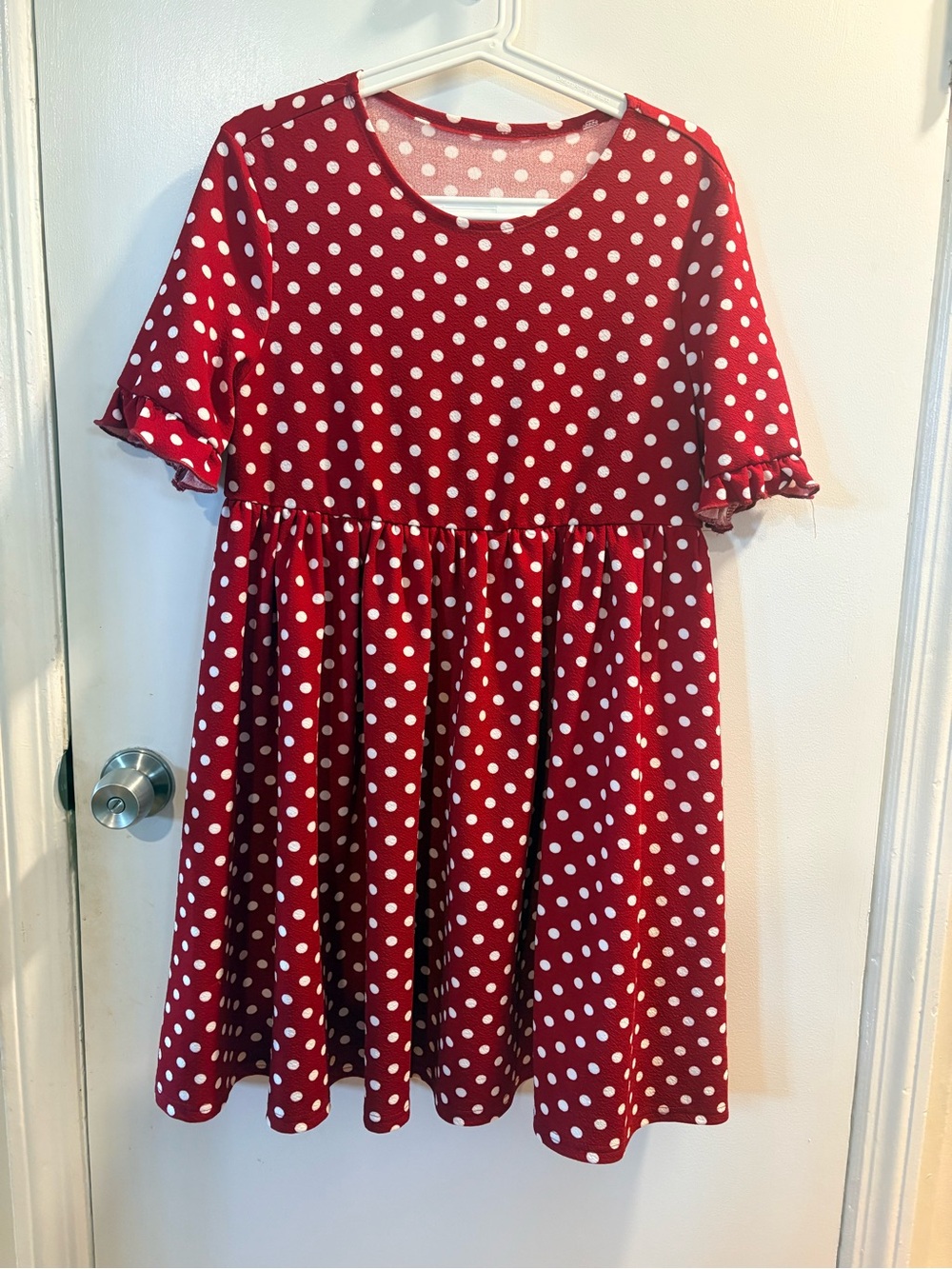 Red & White Polka Dot Fit & Flare Ruffle Sleeve Dress